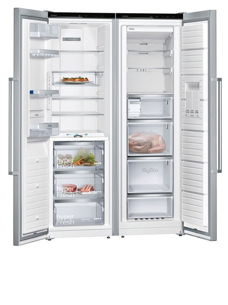 Siemens Set aus Eintür-Kühlschrank und Eintür-Gefrierschrank GS36NAIDP + KS36FPIDP + KS39ZAL00