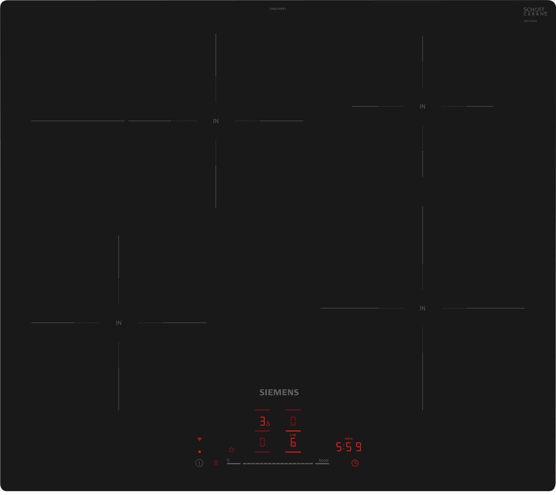 Siemens Induktionskochfeld Schwarz flächenbündig EH601HFB1E
