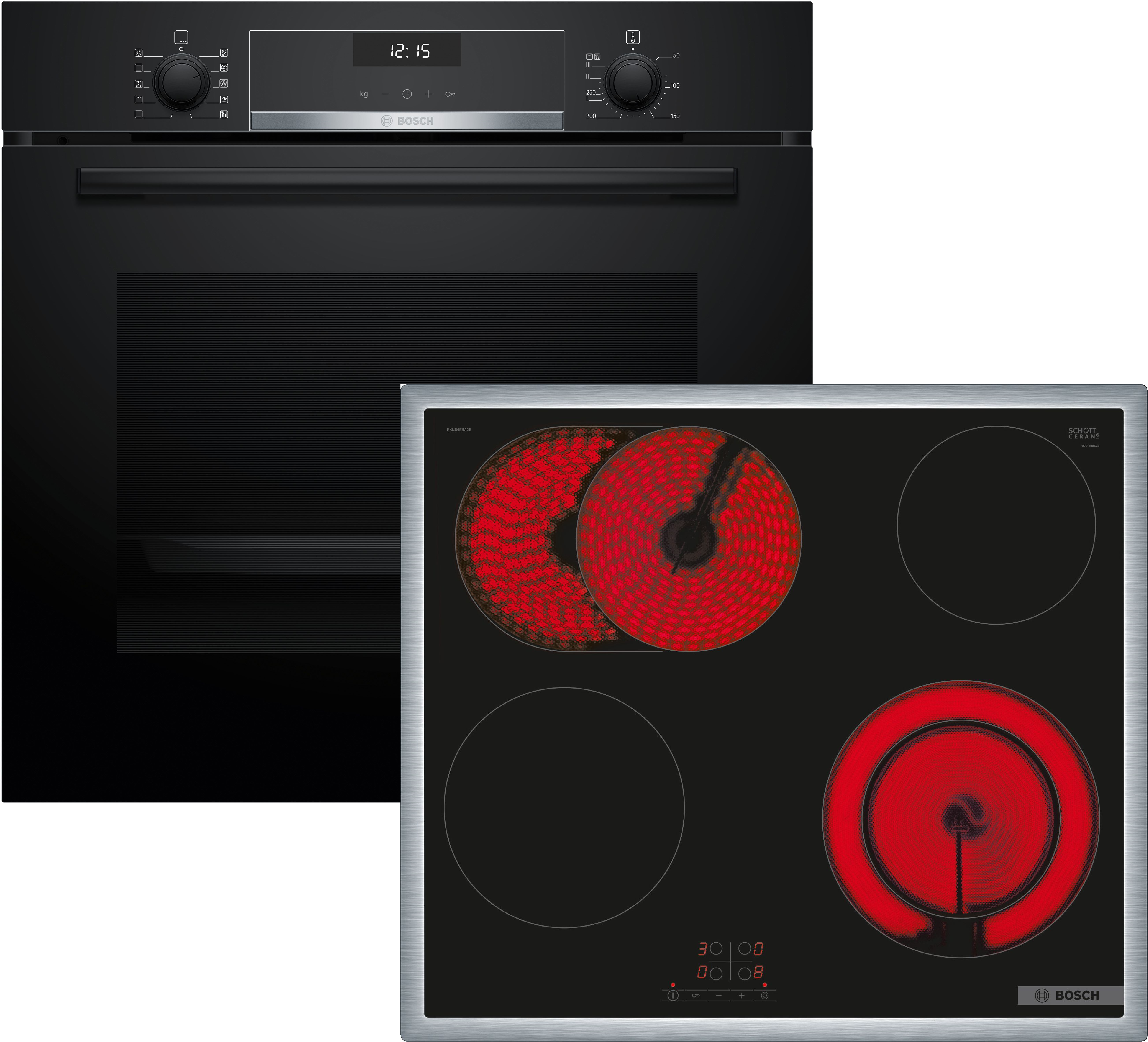 Bosch Einbau-Backofen-Set HBD631CS62: HBG537BB3 + PKN645BA2E